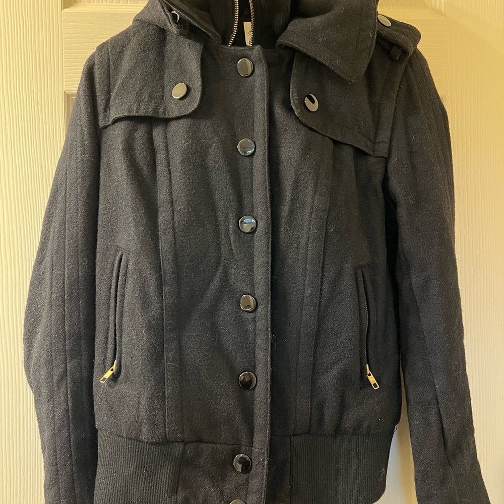 Women's Black Hooded Wool-Blend Coat & Hood